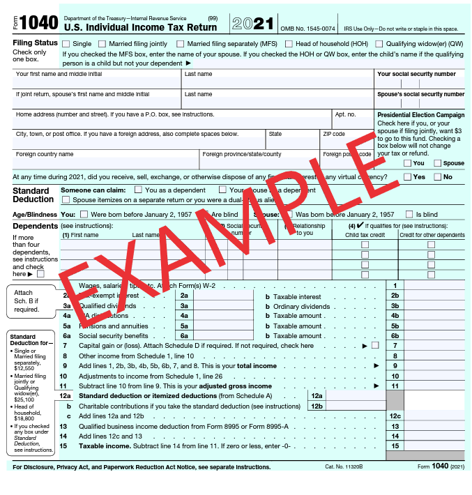 Example: 2021 Federal Tax Return